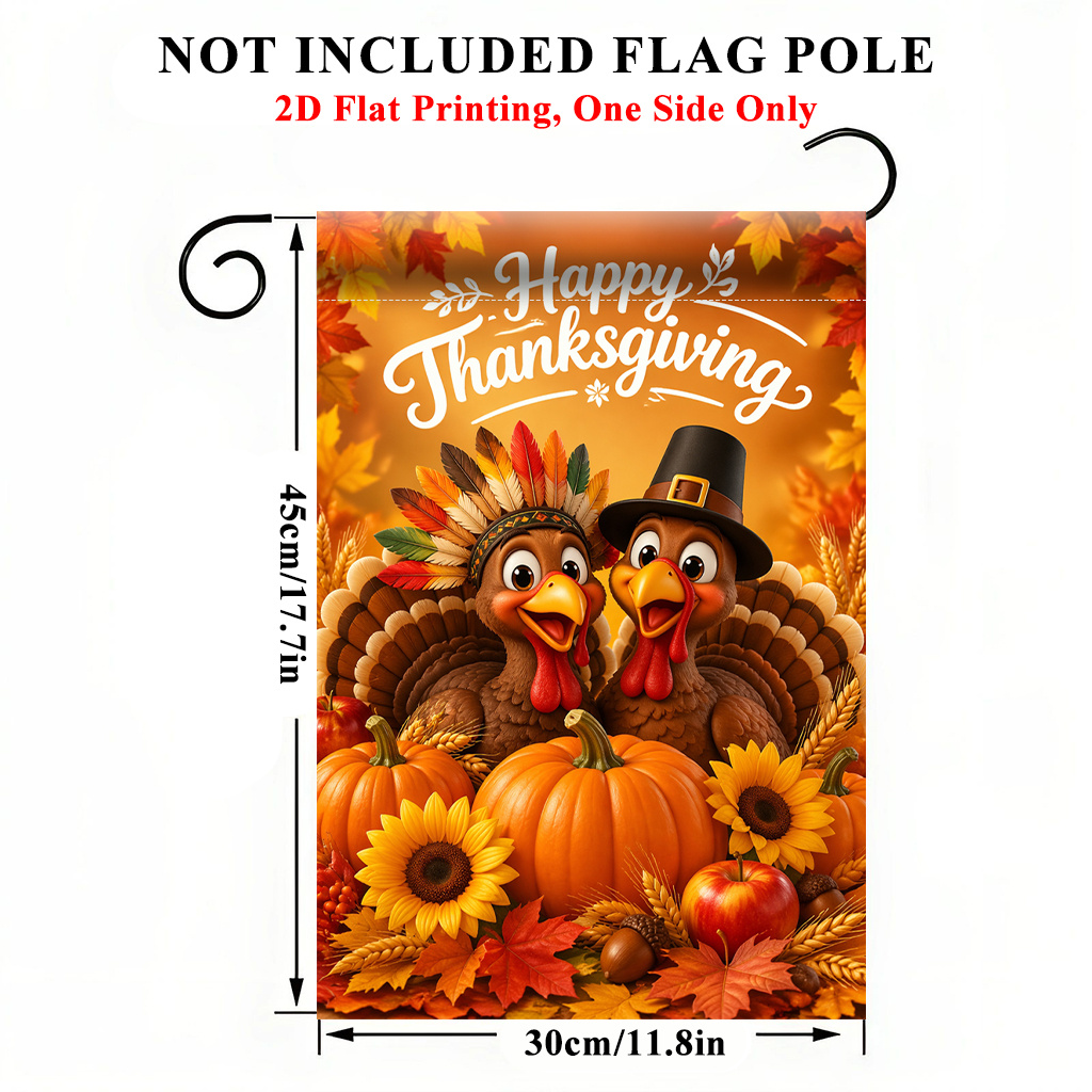 TEMU 2d Garden Flag 1pc, Thanksgiving Pumpkin And Turkey Element Garden Flag - Single-sided Printing, Durable Polyester Material, Suitable For Home