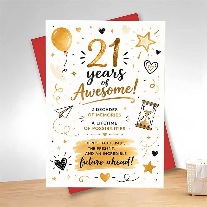 TEMU 1 Greeting Card + 1 Envelope Elegant And Festive Birthday Greeting Card, Featuring Golden Balloons And Stars With 21 Years Of Awesome Text,