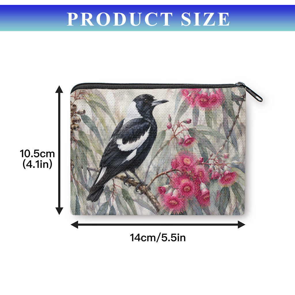 TEMU Coin Purse 1pc, Magpie Perched Near Blossoms Coin Purse,, Zipper Closure, Small Portable , Cash, Keys, Cards, Earphone, And Small Essentials