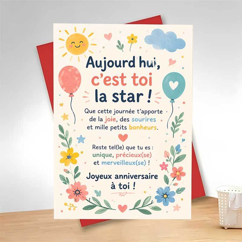 TEMU 1 Carte de vœux et 1 enveloppe, carte d'anniversaire et , avec des ballons et des fleurs et le , , convient , d'anniversaire, illustration