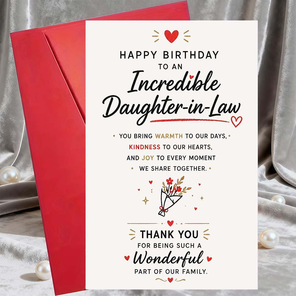TEMU 1 Greeting Card + 1 Envelope Happy Birthday Daughter In Law Card From Family, Sweet Thank You Gift For Wife Of Son, Warm Birthday Card For
