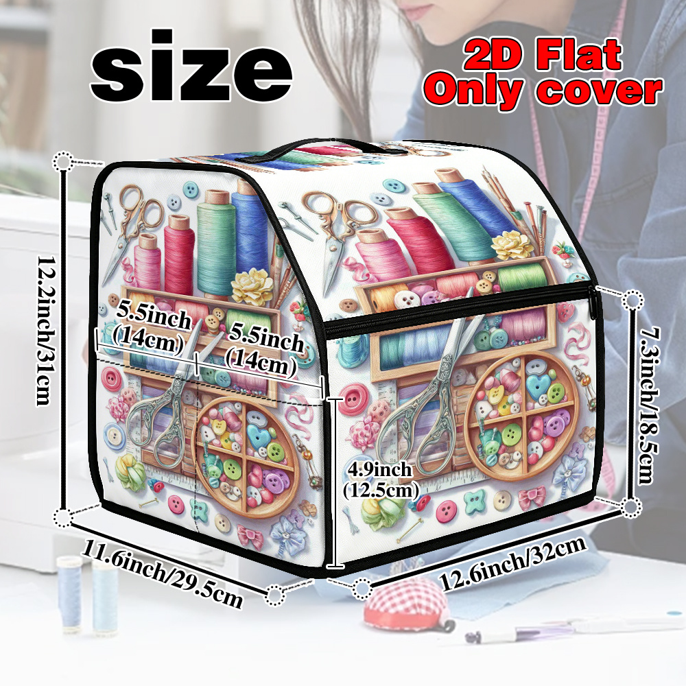 TEMU 1pc Serger Cover With Storage Bag, Sewing Supplies With Thread Spools Pattern Vintage Sewing Machine Cover, With Zippered Pocket & Top Handle