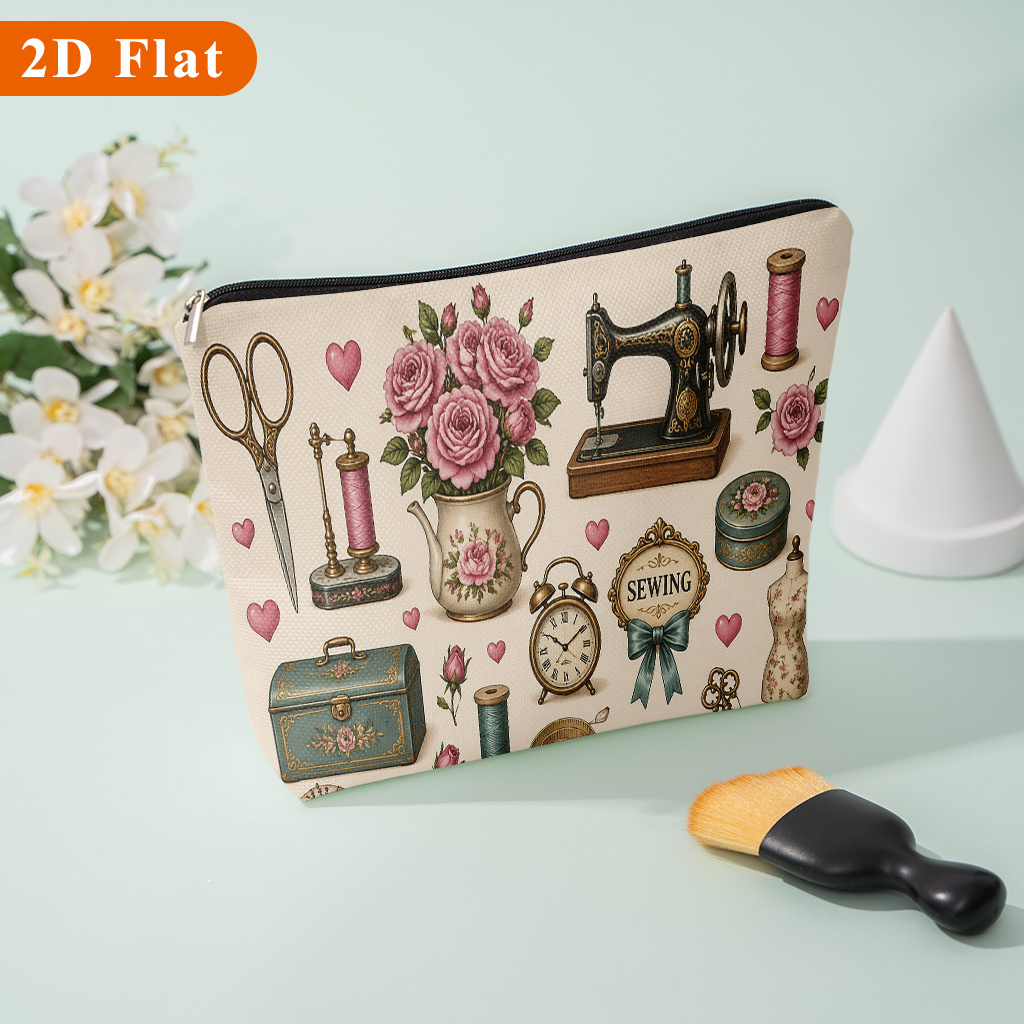 TEMU 1pc, Sewing Themed , A Patterned Cosmetic Bag, Suitable For Storing Women' Products, Perfect For Travel, School, Dormitory, Or Home Use, And A
