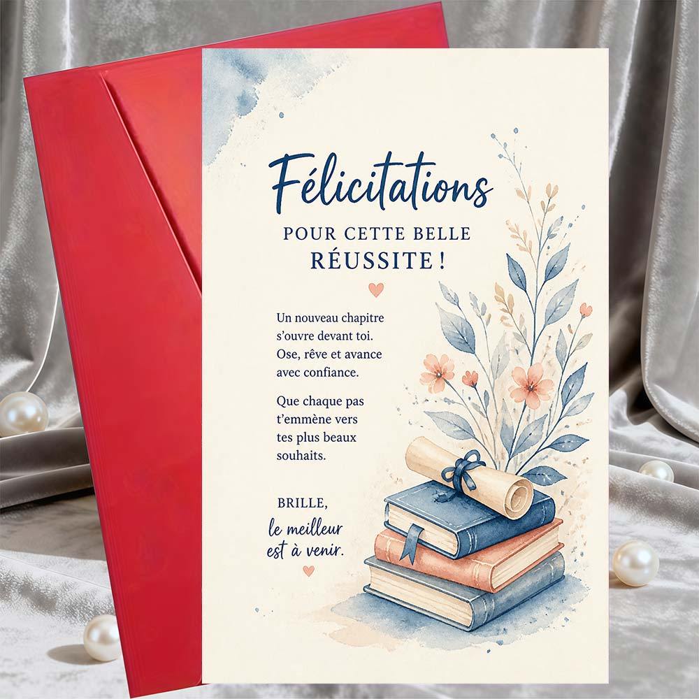 TEMU 1 Carte de vœux et 1 Enveloppe Carte de félicitations française pour remise de diplôme, succès, nouveau poste, promotion, cadeau pour ami,