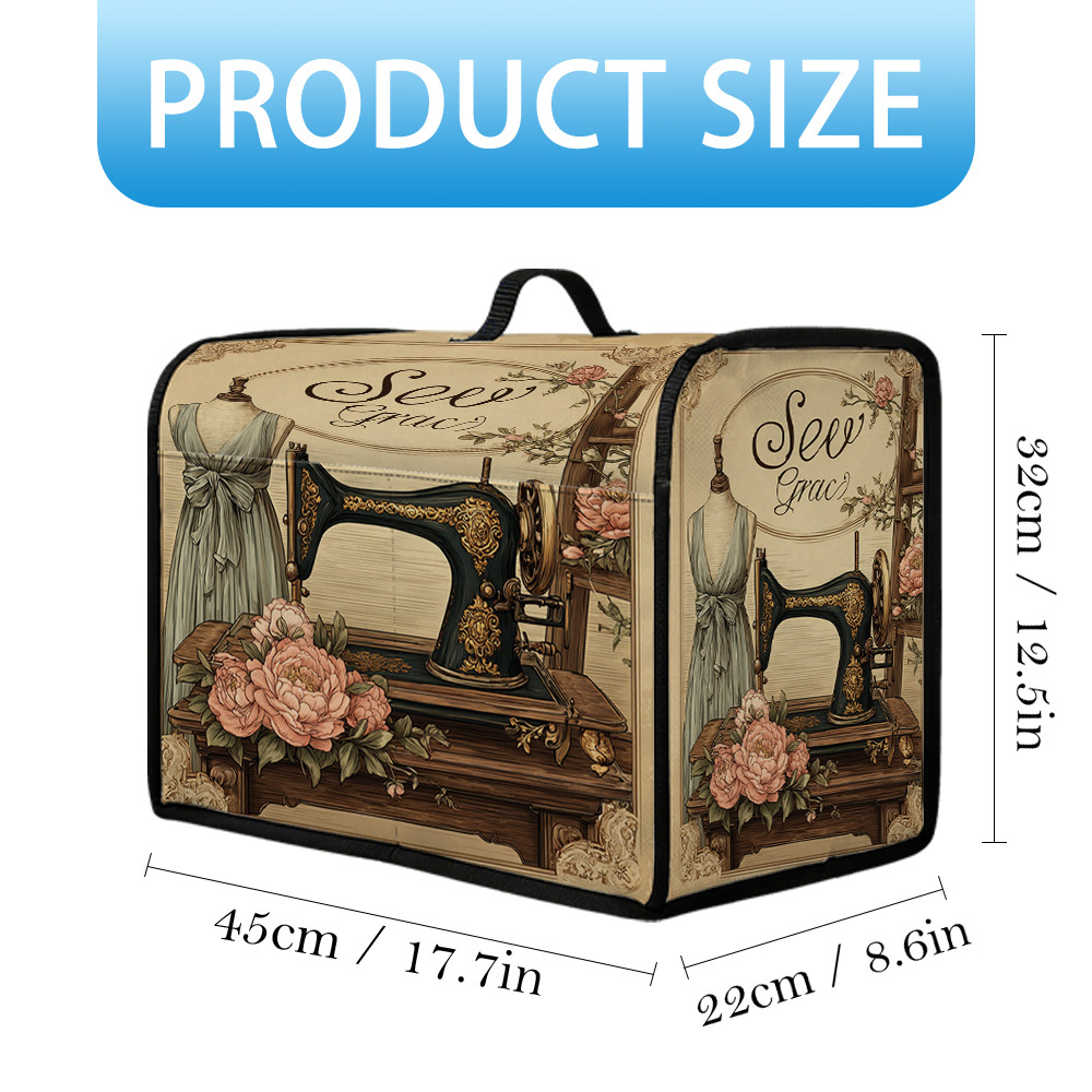 TEMU 1pc, 2d Flat, Sewing Machine Cover With Storage Bag, Portable Handle, Vintage Sewing Machine With Flowers (9) Sewing Machine Dust Cover, Sewing