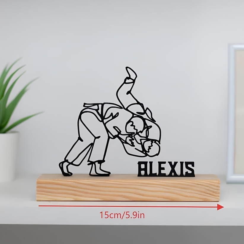TEMU Ornement gravé métallique de judo et lutte avec nom personnalisable, 1 pièce, décoration de bureau pour martiaux, cadeau commémoratif sur le