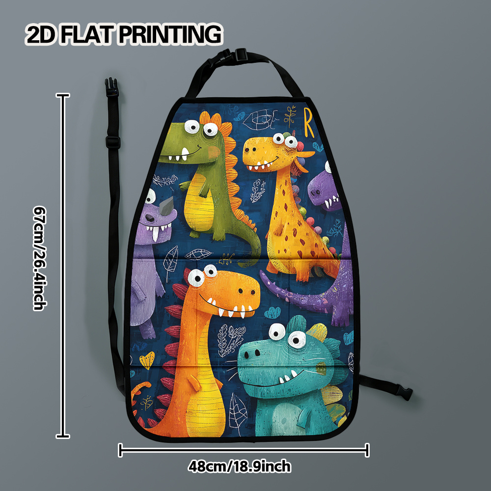 TEMU 2d Flat Printing, 2pcs Colorful Cartoon Dinosaurs Print Car Back Seat Organizer, Soft And Durable Foldable Organizer, Backseat Essentials Neat,