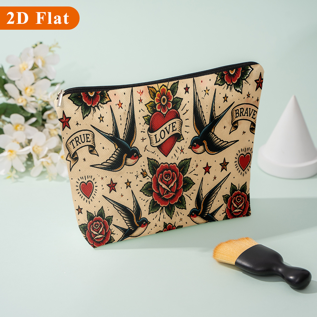TEMU Bolsa de cosméticos con diseño retro de de y rosa, un divertido diseño estampado, adecuada para guardar productos de belleza para mujer, para