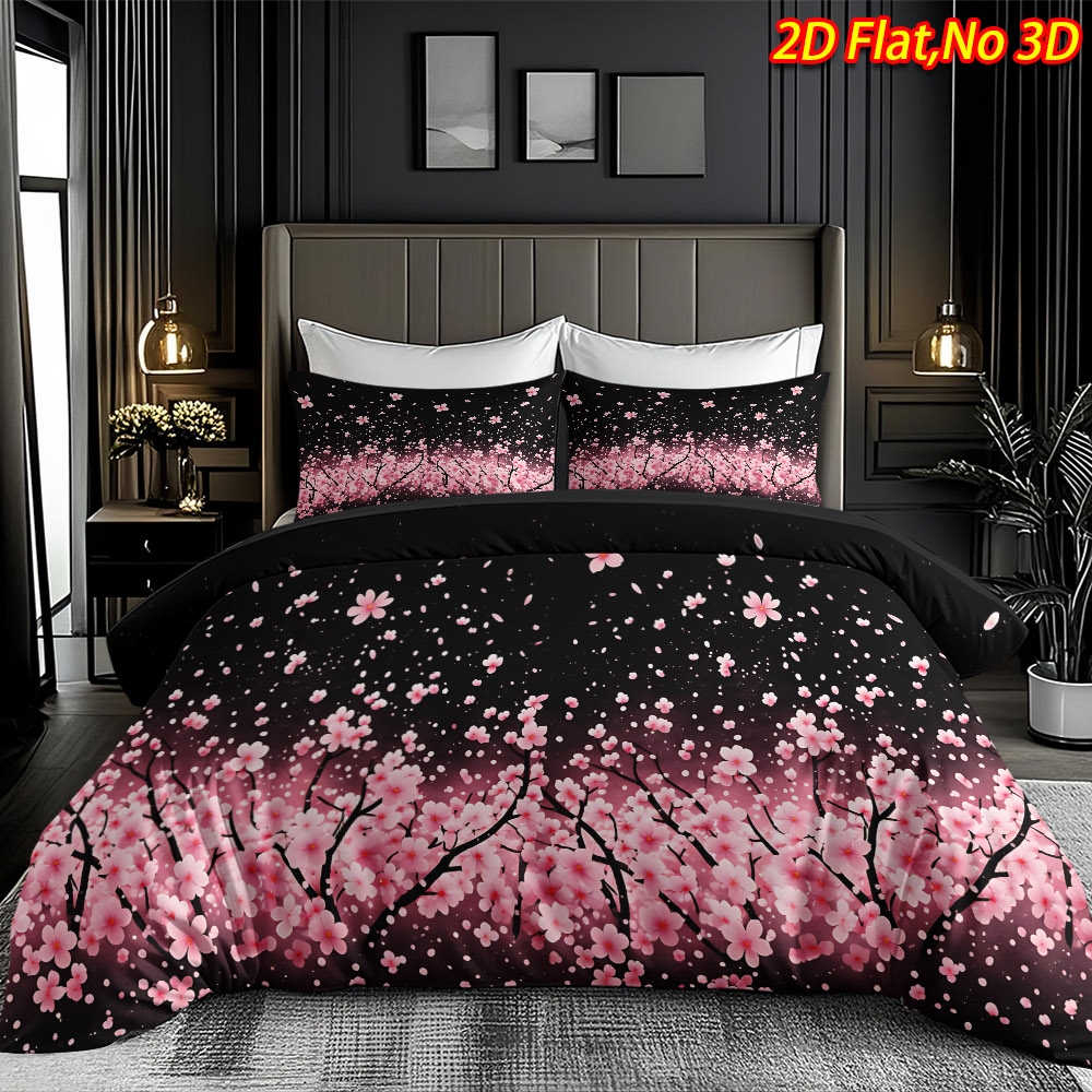 TEMU 2/3pcs 2d Flat Printing Spring Summer Cherry Falling Theme Duvet Cover Set (1 X Duvet Cover And Pillowcases, No Filling), High-definition