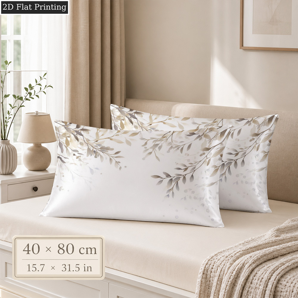 TEMU 2pcs Light Luxury Minimalist Plant Printed Silk Pillowcases, Double-sided Printing, Use, Modern Minimalist Nordic Style Universal (2p Flat
