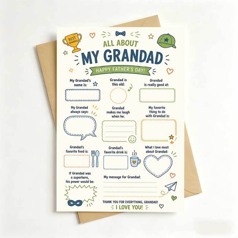 TEMU 1 Greeting Card + 1 Envelope Father S Day Card For Grandad Style With Trophy And Prompts Quote My Grandad Happy Father S Day Suitable For Loving