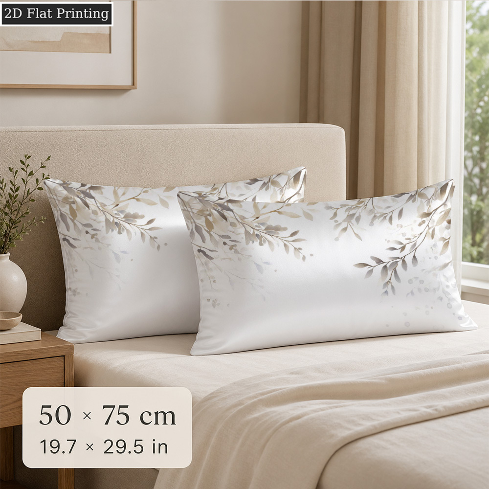 TEMU 2pcs Light Luxury Minimalist Plant Printed Silk Pillowcases, Double-sided Printing, Use, Modern Minimalist Nordic Style Universal (2p Flat