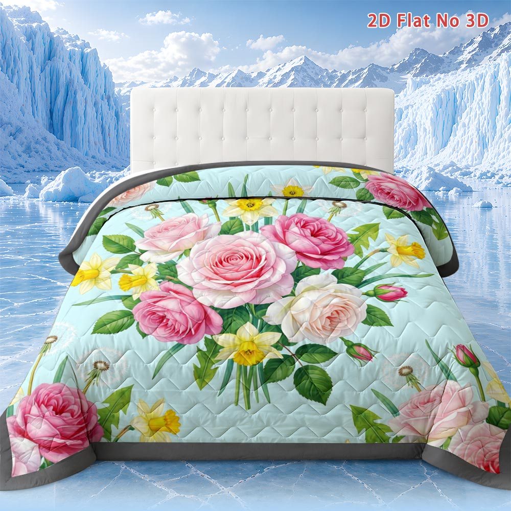 TEMU Mokalala 1pc Floral Patterned Thin Quilt Comforter - Lightweight Breathable Queen King Full Sizes Suitable For Dorm Use Machine Washable Soft