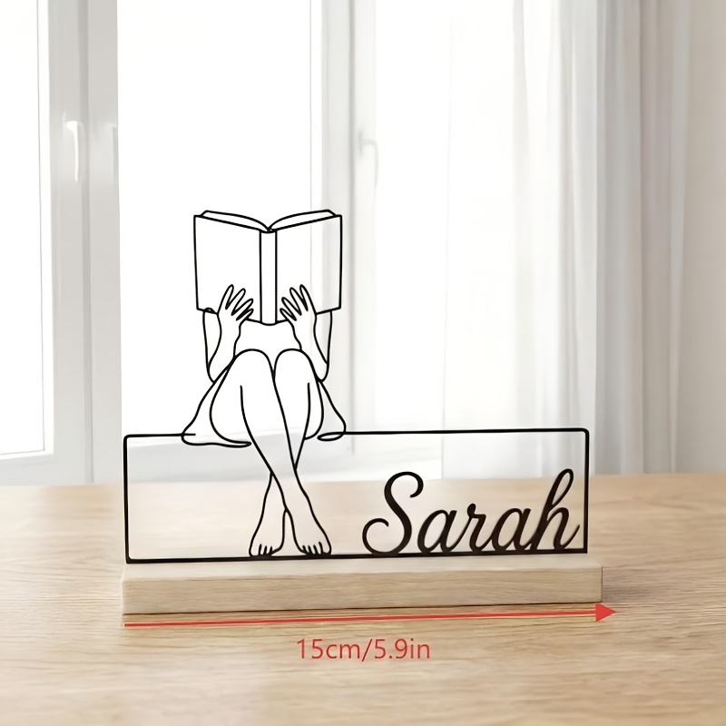 TEMU Personalized Girl Reading Metal Desktop Ornament, Custom Gift For Book Lovers, Beautiful Library Bookshelf Decoration, Minimalist Reader