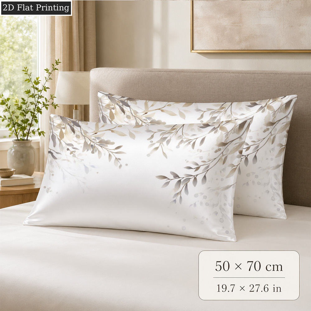 TEMU 2pcs Light Luxury Minimalist Plant Printed Silk Pillowcases, Double-sided Printing, Use, Modern Minimalist Nordic Style Universal (2p Flat