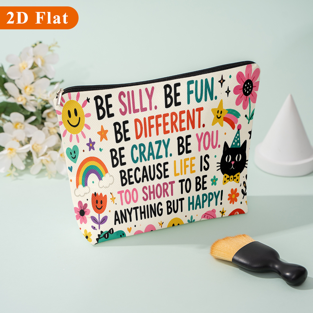 TEMU Live Happy, A Patterned Cosmetic Bag, Suitable For Storing Women' Products, Perfect For Travel, School, Dormitory, Or Home Use, And A Bridesmaid