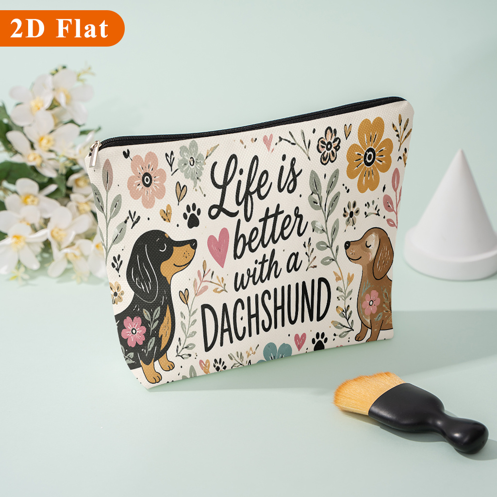 TEMU Better With Dachshund, A Patterned Cosmetic Bag, Suitable For Storing Women' Products, Perfect For Travel, School, Dormitory, Or Home Use, And A