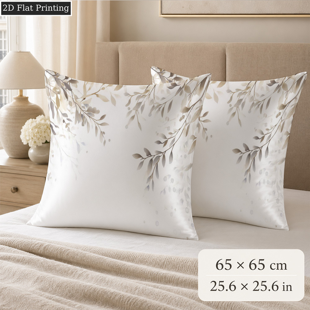 TEMU Lot de 2 taies d'oreiller en soie de imprimées de plantes, style de luxe léger, impression , pour une maison chaleureuse toutes , style nordique