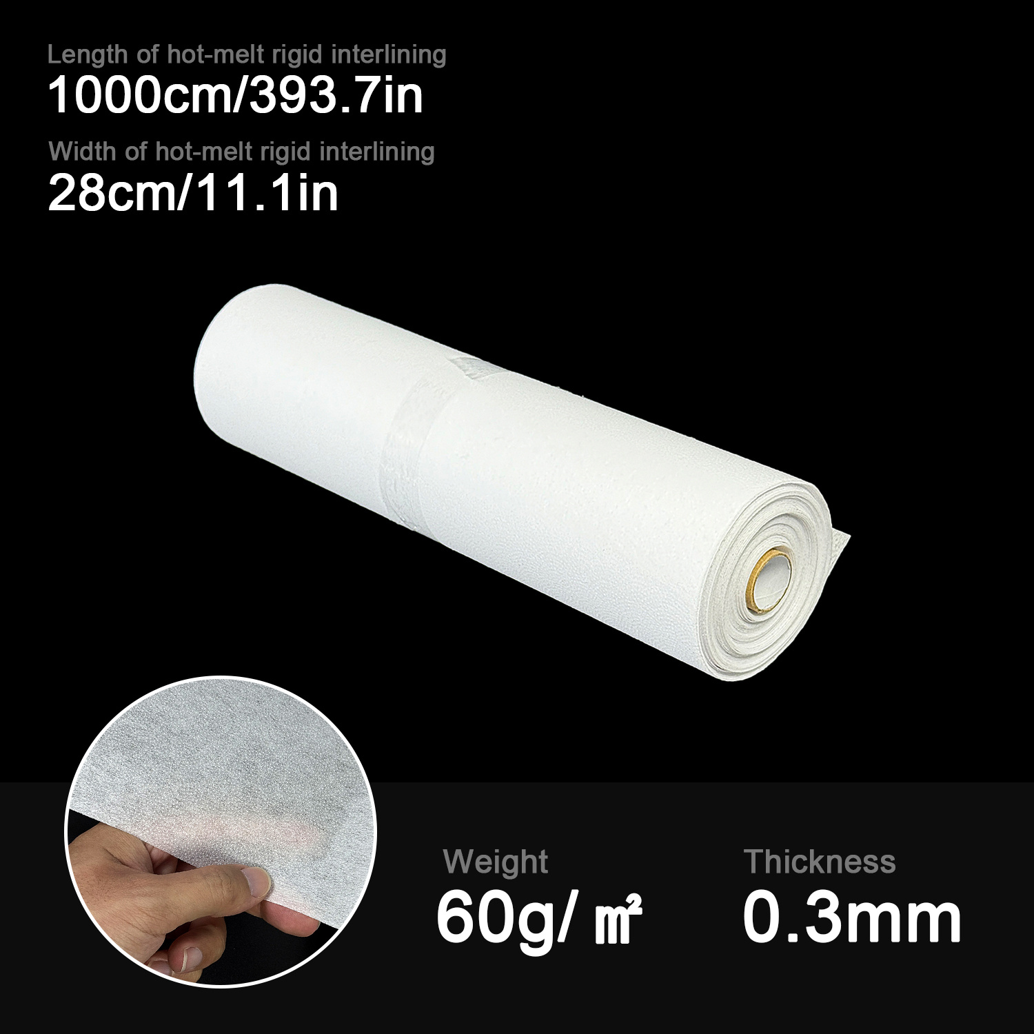 TEMU Tessuto intermedio fusibile monofacciale per artigianato, 27.99 � 1000 cm, struttura da 60 G/M簡 con spessore di 0.3 mm, un con adesivo in resina
