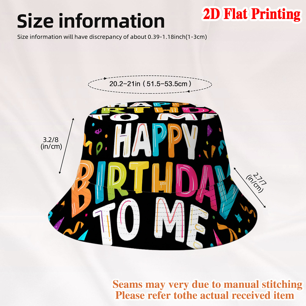 TEMU 1pc Men' Funky Birthday Fishing With Happy Birthday Print - Wide Brim Sun Hat Suitable For Parties, Outdoor Activities, Christmas Gifts, Ideal