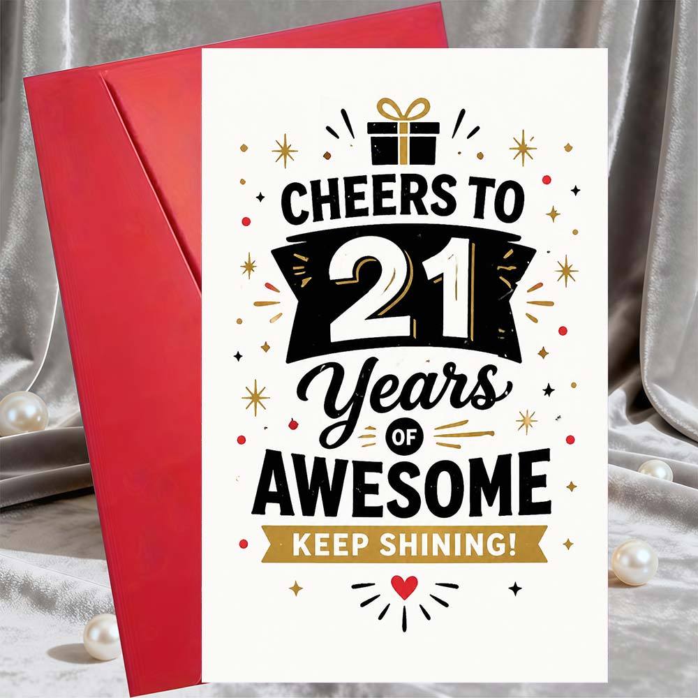 TEMU 1 Greeting Card And 1 Envelope 21st Birthday Card For Son Daughter Friend, Cheers To 21 Years Of Awesome, Party Gift For Men Women Birthday