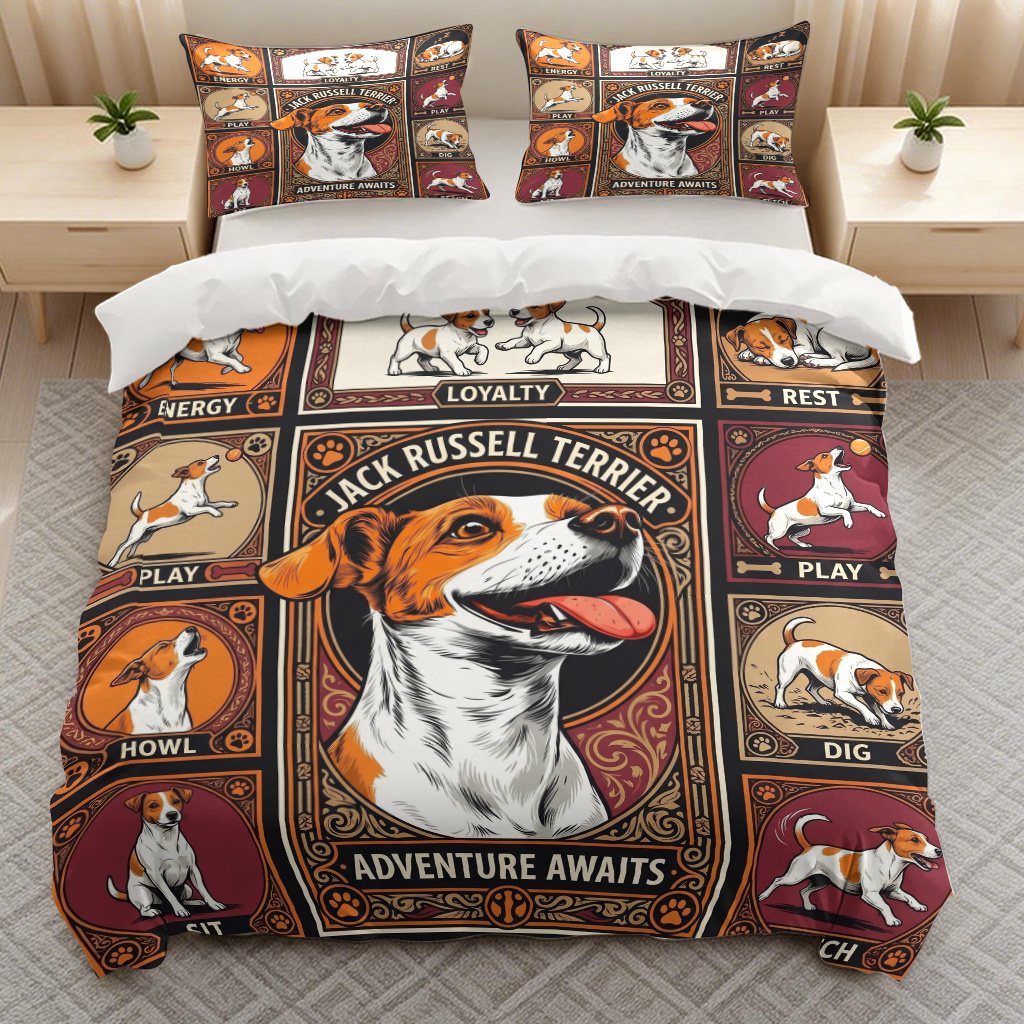 TEMU 3pcs Terrier Pattern Bedding Duvet Cover Quilt Cover, Trendy Soft Bedding (1 X Duvet Cover And 2 X Pillowcases) With Zipper Closure For Bedroom,