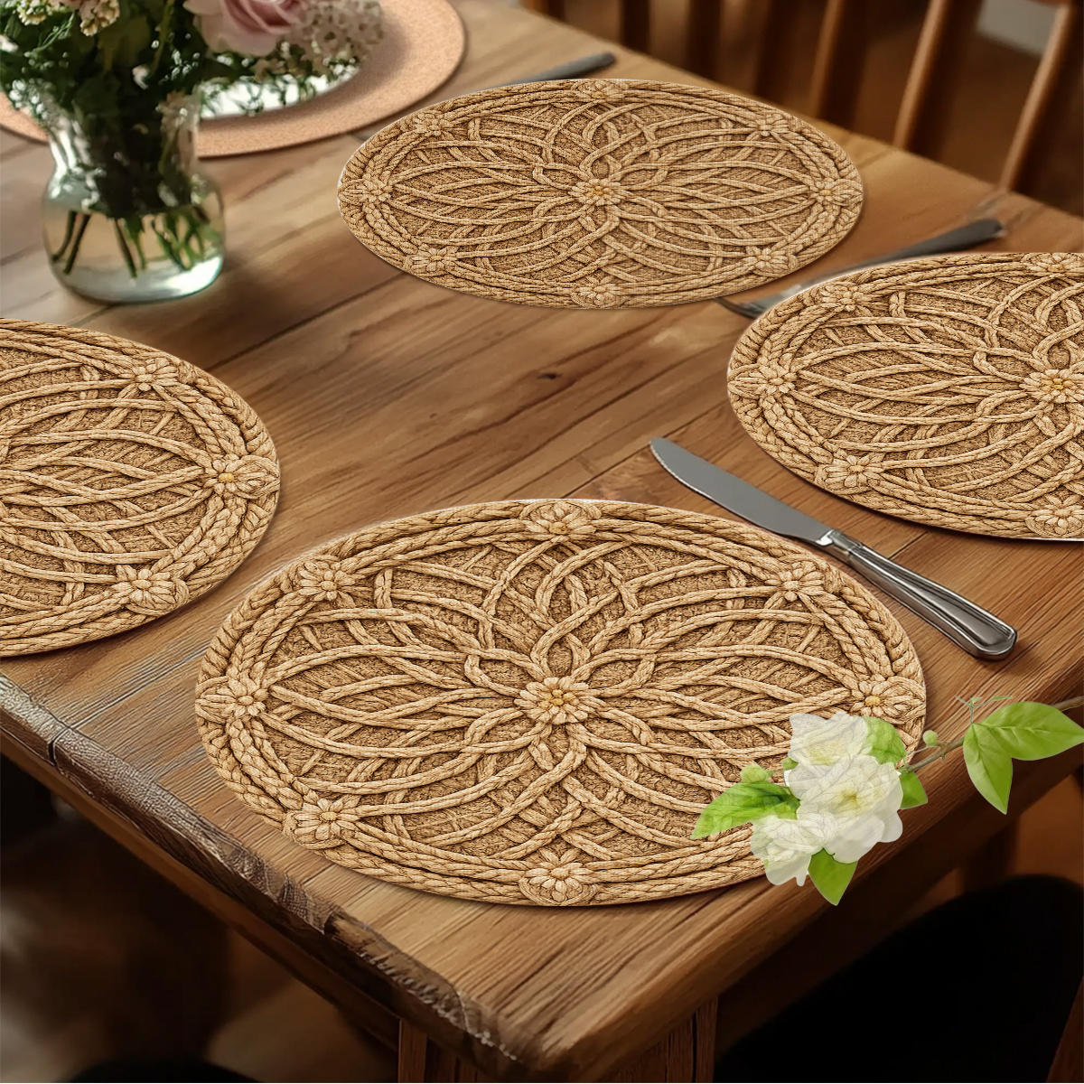 TEMU 4pcs 2d Flat, Multipurpose Rustic Style Home Picnic Party Placemats, Polyester Material, 15x15 Inches