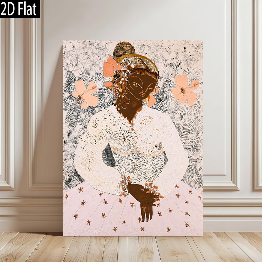 TEMU 2d Flat, 2d Flat 1pc Woman Art Print Gift Ready Frameless Canvas Wall Art Modern Retro Poster For Home Office Decor High Quality Printed