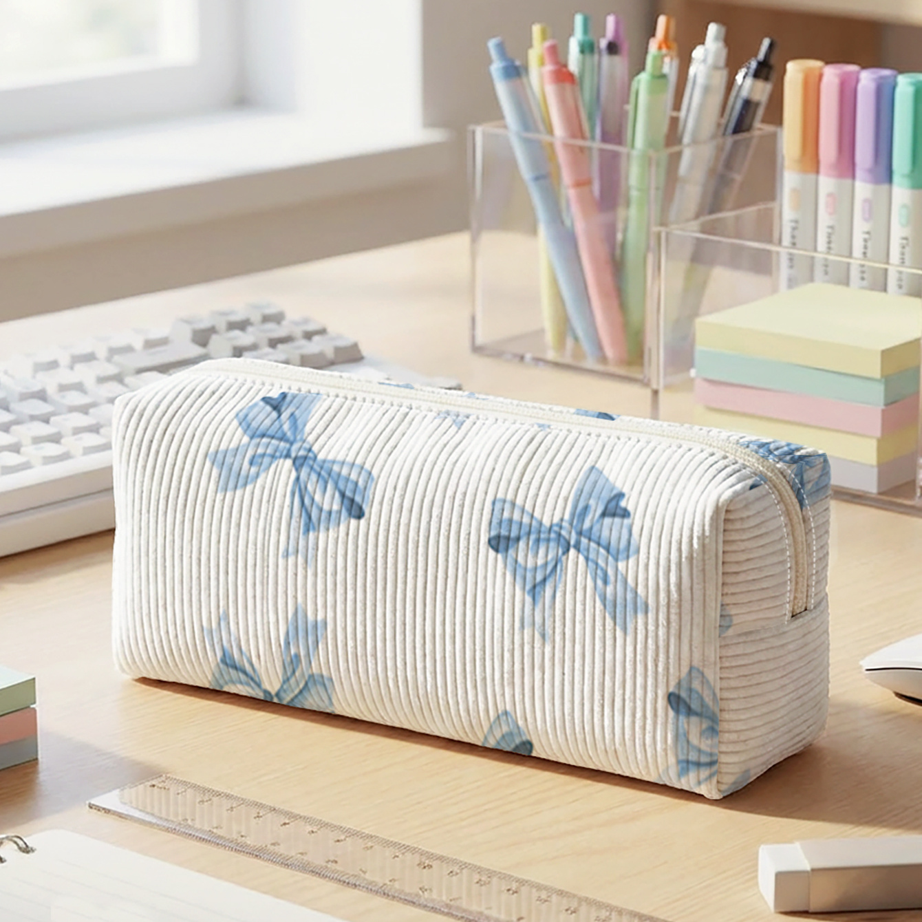 TEMU 1pc, | Versatile 2d Printed Corduroy Pencil Case With Smooth Zipper | To Stationery Clutter, Easily Organize Supplies | A Must-have For Students