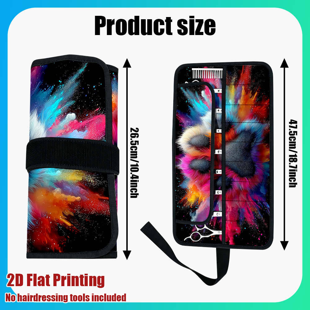 TEMU 1pc 1pcs Colorful Paw Print Hair Cutting Tool Bag - Double-sided Suitable For Salon Stylists & Hairdressers, Multi-functional Storage With Paw