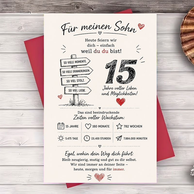 TEMU 1 Greeting Card And 1 Envelope 15th Birthday Greeting Card For Son Meaningful Keepsake Gift For Milestone Celebration Flat Paper Card For Family