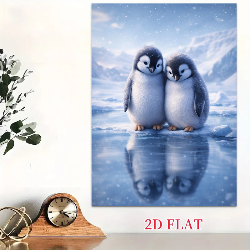 Pósteres y impresiones planas 2D, 1 pieza, lindo póster de pareja de pingüinos planos 2D sin marco, arte de pintura, póster moderno de lienzo para sala de estar, adecuado para decoración de dormitorio, sala de estar, comedor y estudio