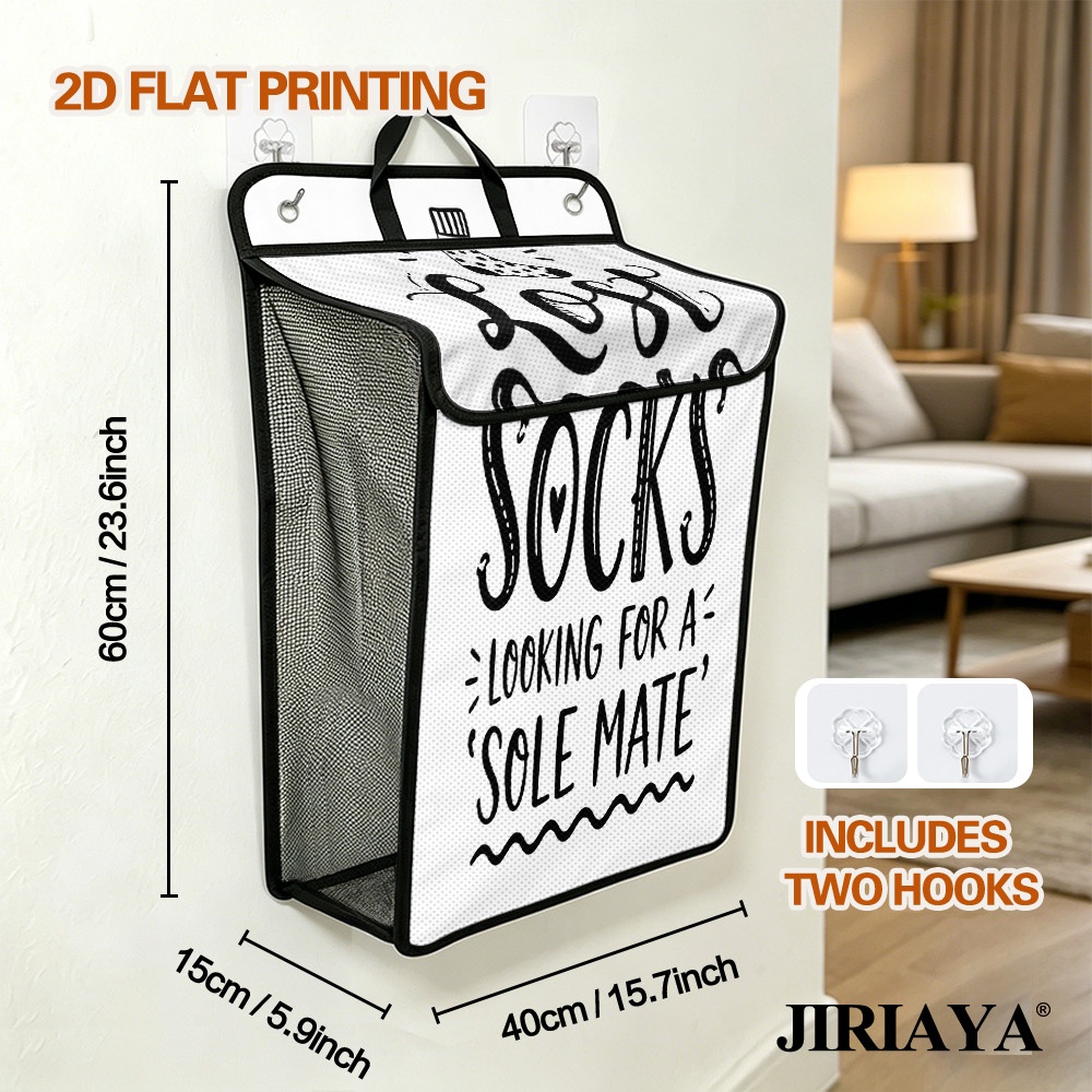 TEMU 2d Flat, 1pc Large Wall-mounted Laundry Basket To , Lost Socks Humor Printed Dirty Clothes Hamper, Durable Collapsible Hanging Storage Organizer