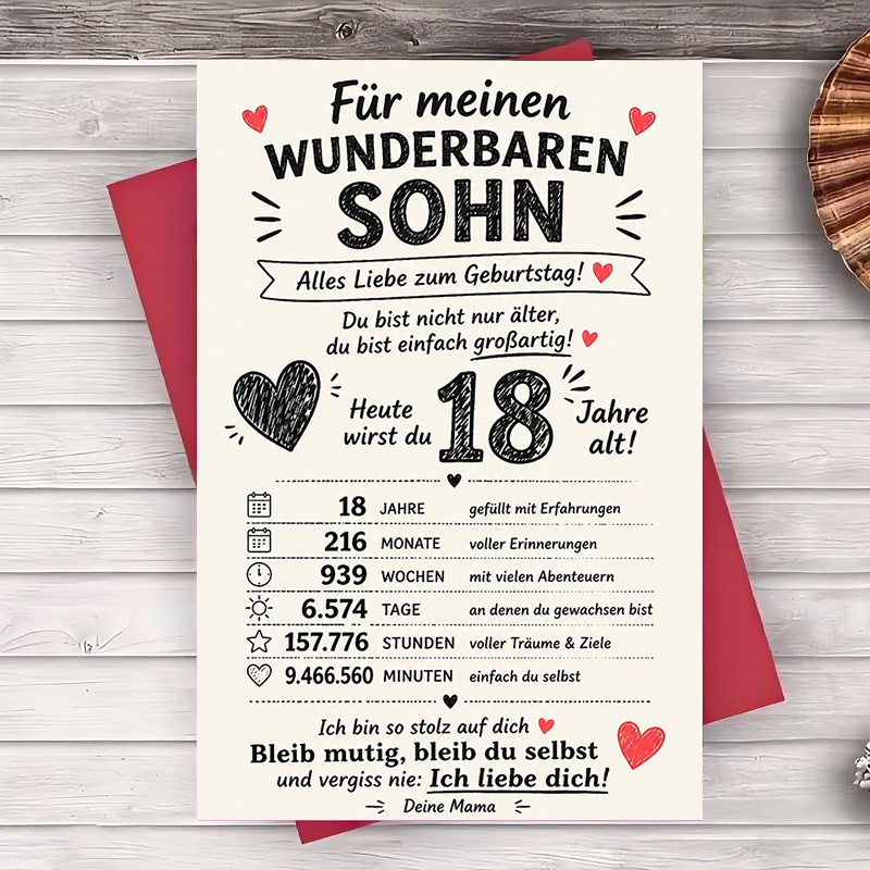 Image of 1 Greeting Card And 1 Envelope 18th Birthday Greeting Card For Son Funny Milestone Message Flat Card For Young Adult Men Birthday Party Celebration Gift From Mom