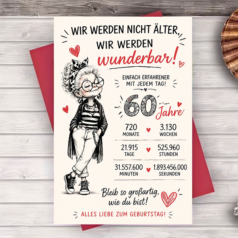 Image of 1 Greeting Card + 1 Envelope Funny 60th Birthday Greeting Card For Women Flat Paper Card For Mom Grandma Friend Milestone Birthday Celebration Gift Idea