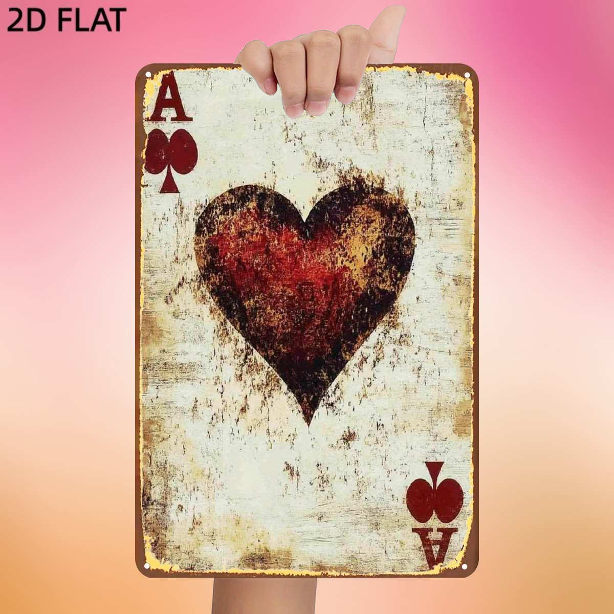 TEMU 2d Flat, 2d Flat,1pc,vintage"vintage Ace Of Hearts: A Weathered Playing Card" Metal Iron Sign, Pre-drilled Holes, Kitchen, And Office Wall