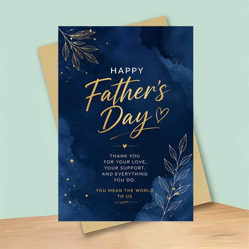 TEMU 1 Greeting Card + 1 Envelope Elegant Fathers Day Greeting Card, Navy Blue Watercolor Background With And Text Happy Fathers Day You Mean The