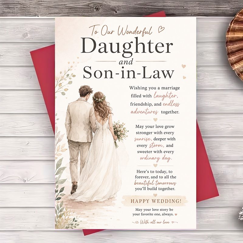 TEMU 1 Greeting Card + 1 Envelope Wedding Greeting Card For Daughter And Son In Law Elegant For Marriage Anniversary And Wedding Celebration Gift