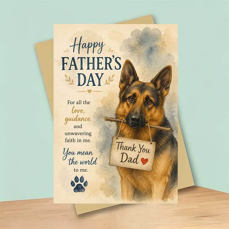 TEMU 1 Greeting Card And 1 Envelope Warm And Father's Day Greeting Card, German Shepherd Holding Thank You Dad, Suitable For Father, Father's Day,