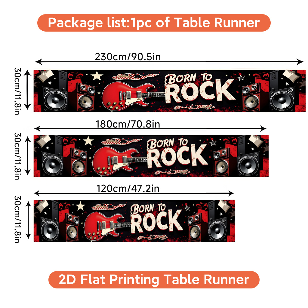 TEMU 2d Flat Printing Table Runner 1pc, Born To Rock Minimalist Modern Table Runner, Polyester, For Holiday Dining And Home Decor, Indoor/outdoor
