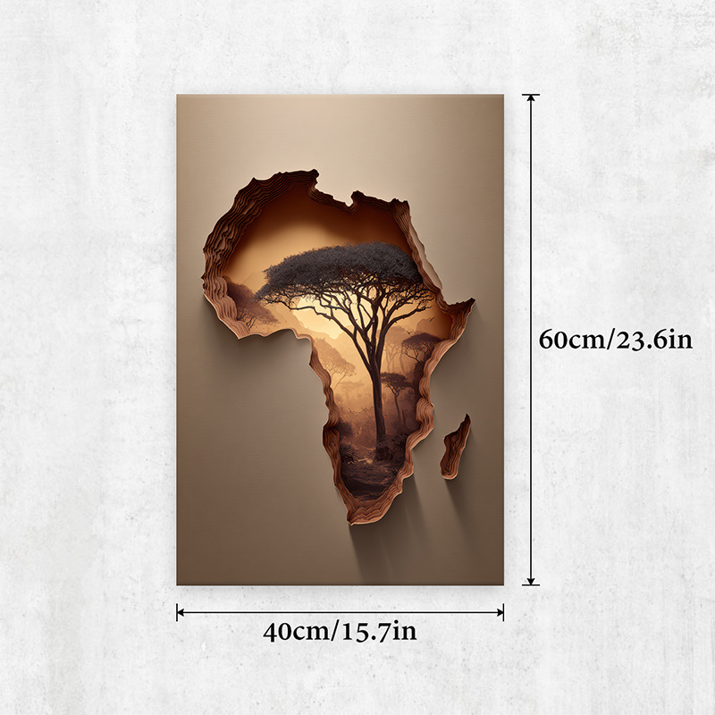 TEMU 2d Flat, 1pc African Map Poster - Wooden Framed Canvas Suitable For Living Room, Study, Office Decor, Vertical Hanging African Map With Acacia