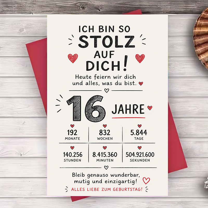 Image of 1 Greeting Card + 1 Envelope 16th Birthday Greeting Card Of You Milestone Gift For Celebration Flat Paper Card For Special Anniversary Occasion