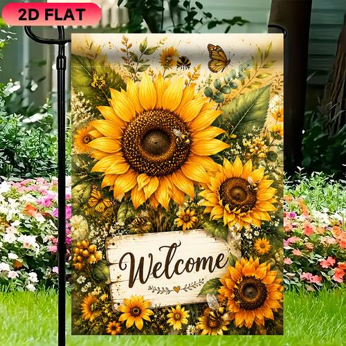2d flat 2d flat garden flag 1pc sunflower and welcome sign made of durable polyester decorating gardens lawns patios homes outdoors and suitable for celebrations flagpole not included 2d flat
