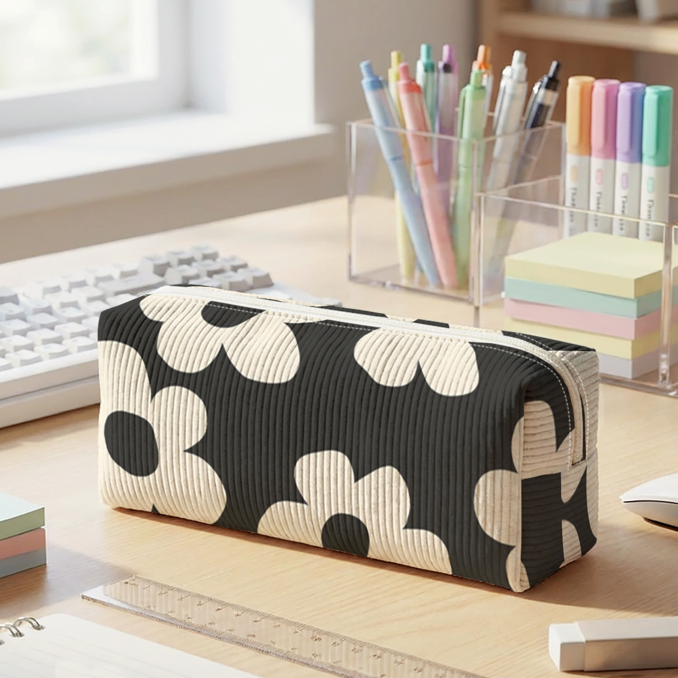 TEMU 1pc, Petite Trousse en Velours à Floraux Imprimés 2D, Fermeture Éclair Lisse | Dites à l'Encombrement de , Organisez Facilement Toutes Vos
