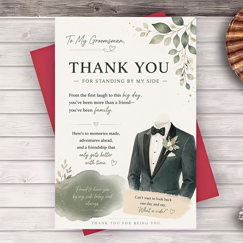 TEMU 1 Greeting Card + 1 Envelope Groomsman Thank You Card Elegant Wedding Appreciation Note For Best Man Flat Greeting Card For Wedding Day