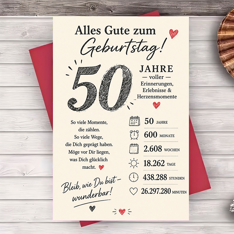 Image of 1 Greeting Card And 1 Envelope 50th Birthday Greeting Card For Men And Women Elegant Milestone Celebration Gift For Flat Paper Card For Birthday Party