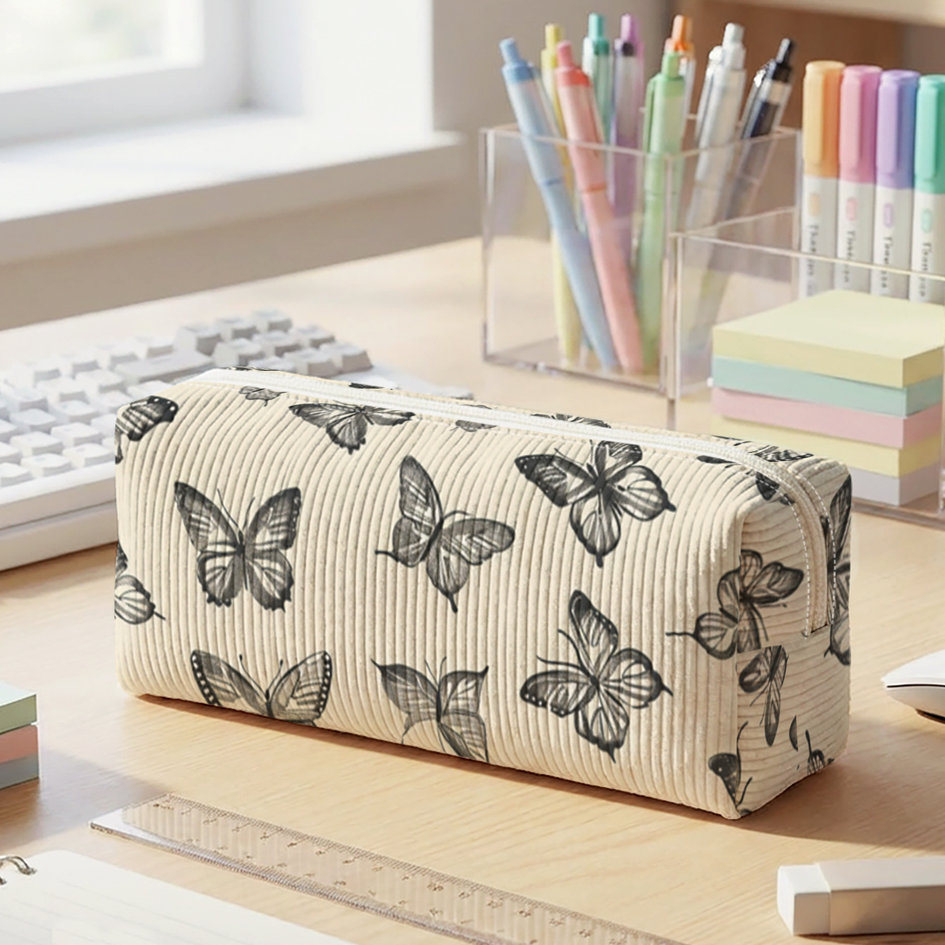 TEMU 1pc, Étui à crayons en velours avec motif papillon imprimé 2D, Fermeture éclair lisse | Dites à l'ennui de , Organisez facilement tous vos