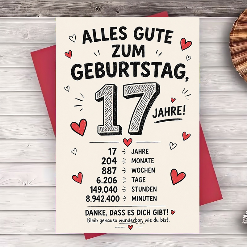 TEMU 1 Greeting Card + 1 Envelope 17th Birthday Greeting Card For Flat Paper Card For Milestone Celebration Party Supplies And Gift