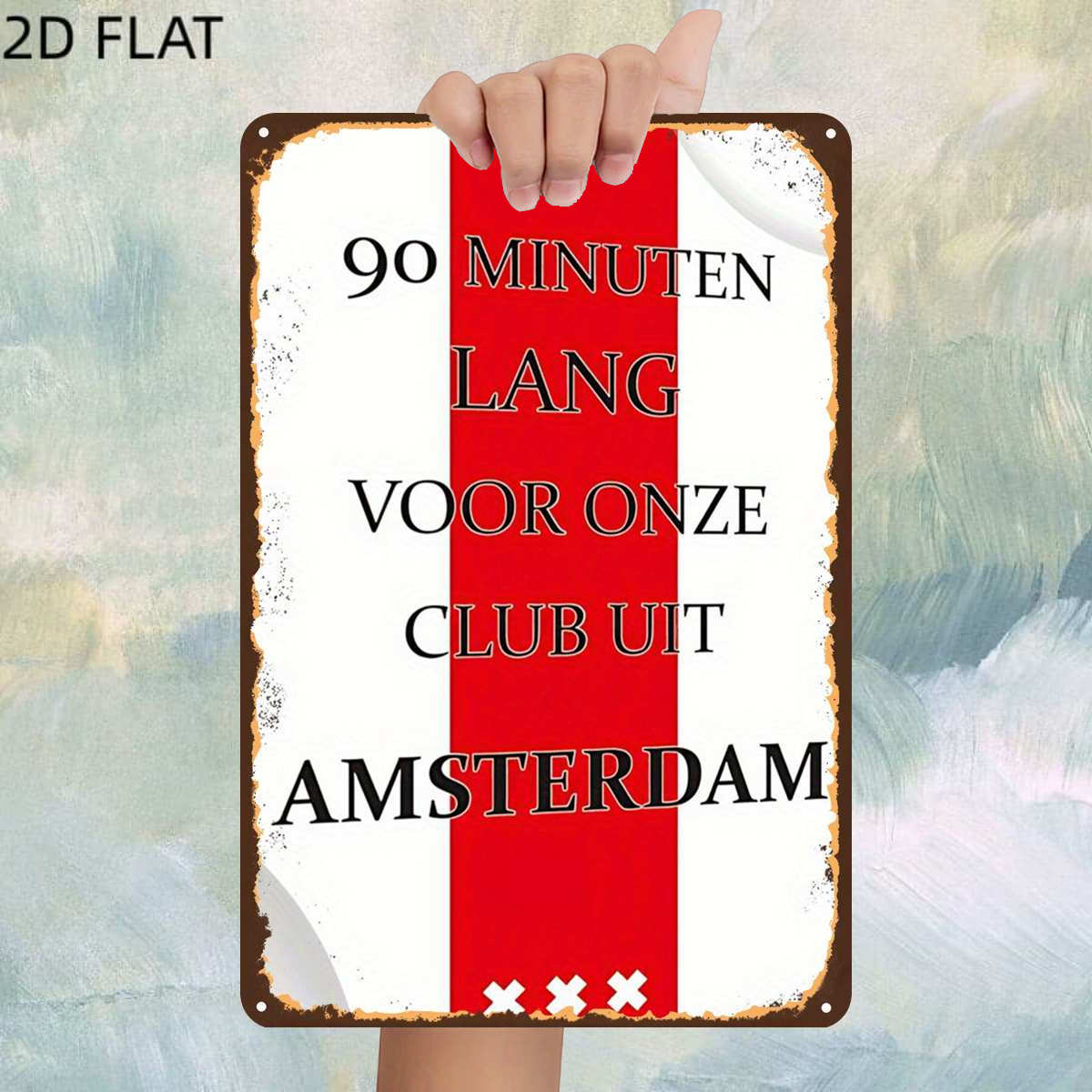 TEMU 2d Flat, 1pc, Vintage Of Pure Passion For Our Club From Amsterdam Metal Iron Sign, Pre-drilled Holes, Kitchen, And Office Wall Decoration, Home