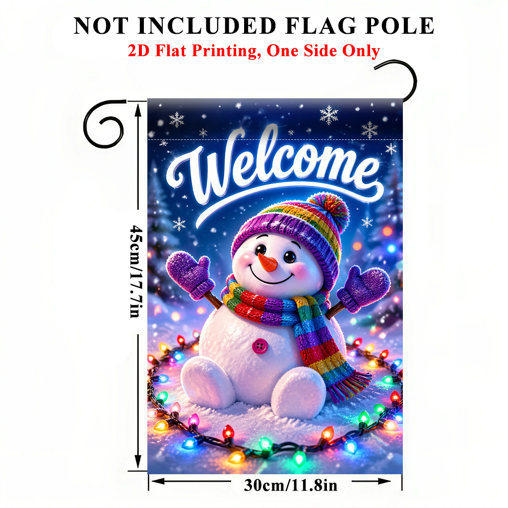 TEMU 2d Flat - 2d Flat Printing Garden Flag 1pc, Happy Snowman With Lights Garden Flag - Single-sided Print, Durable Polyester Outdoor Decor For Home